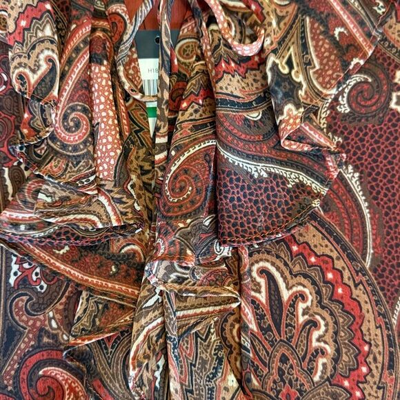 Tommy Hilfiger Red and Brown Paisley Blouse with Ruffle details size Large - Picture 5 of 9
